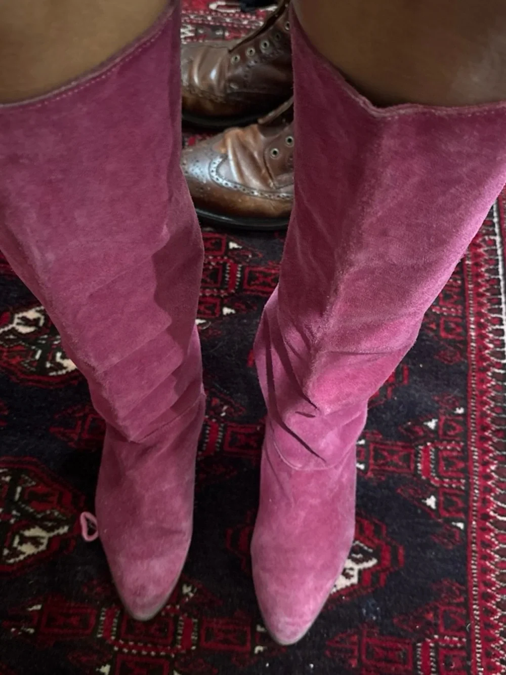 Vintage 80s Women's Pink Suede Knee-High Boots